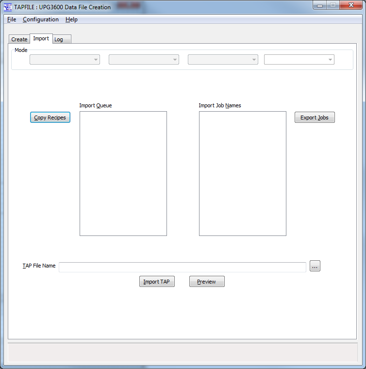 TAP file import screen